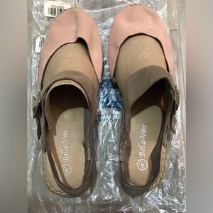 Bella Vita Pink and Brown Mary Jane Flats with Buckle